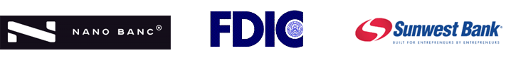 Logos of Closing bank: Nano Banc, Receiver: FDIC and Acquiring Institution: Sunwest Bank